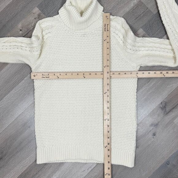 Lauren Ralph Lauren Waffle Cable Knit Turtleneck Sweater Cream Large Fisherman - Picture 10 of 11